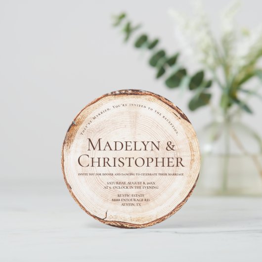 Invitation Réception Mariage Rustique Photo sur Tranche de Bo (Debout devant)