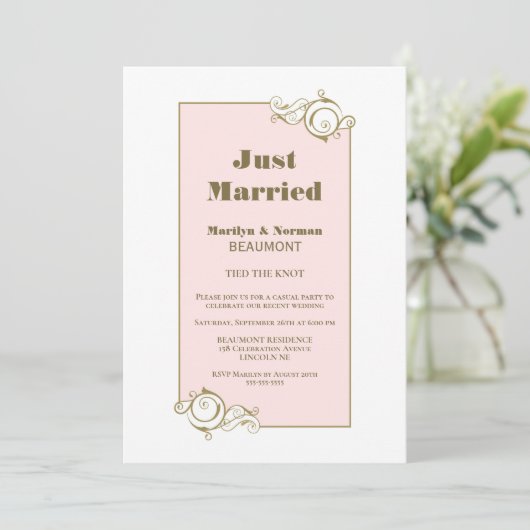 Invitation Réception Mariée Gold Frame rose Mariage (Debout devant)