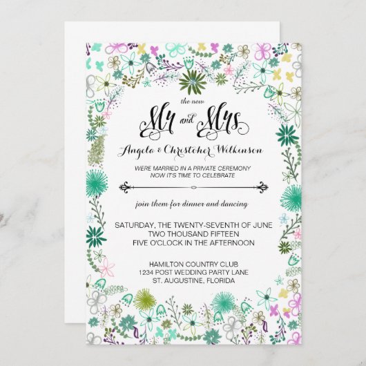 Invitation Réception Mini Fleurs Seulement Après Mariage Invi (Devant / Derrière)