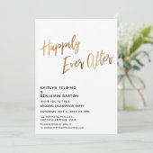 Invitation Réception minimale de l'écriture dorée de Happily  (Debout devant)