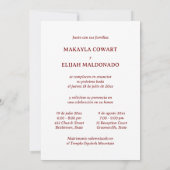 Invitation Réception minimaliste Espagnol-Anglais-Rouge Deux (Dos)