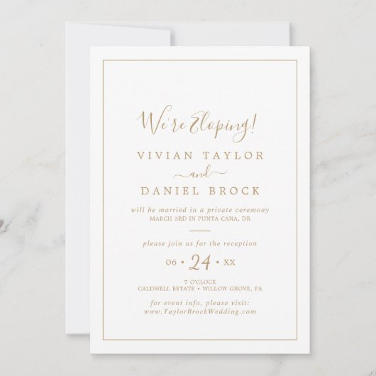 Invitation Réception minimaliste Gold Elopement (Devant)