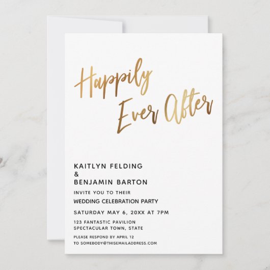Invitation Réception Moden Happily Ever After Gold (Devant)