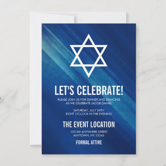 Invitation Réception moderne Blue Grunge Bar Mitzvah (Devant)