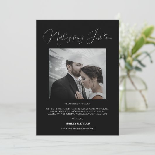 Invitation Réception Moderne Chic Seul Mariage Noir (Debout devant)