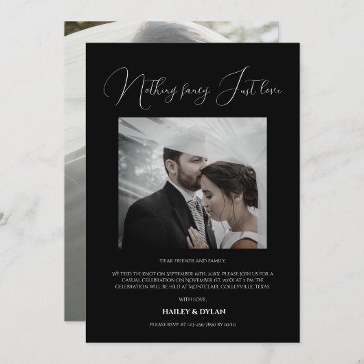 Invitation Réception Moderne Chic Seul Mariage Noir (Devant / Derrière)