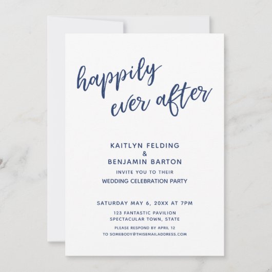 Invitation Réception moderne décontractée Navy Happily Ever A (Devant)
