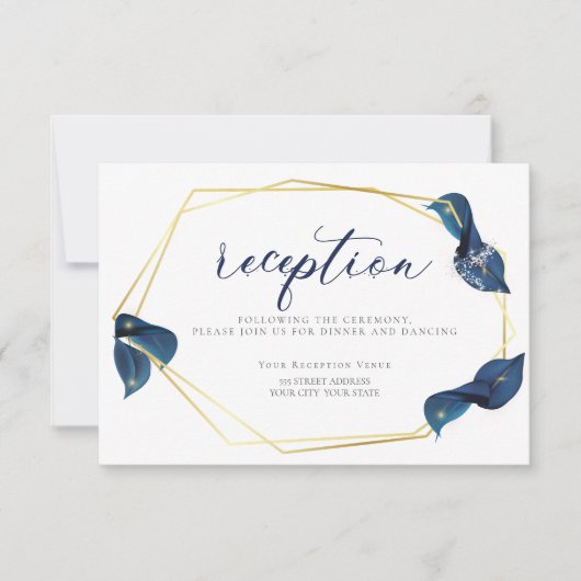 Invitation RÉCEPTION | Moderne Deep Indigo Bleu et Or (Devant)