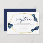 Invitation RÉCEPTION | Moderne Deep Indigo Bleu et Or (Devant / Derrière)