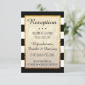 Invitation Réception moderne Faux Gold Black White Stripe Not (Debout devant)
