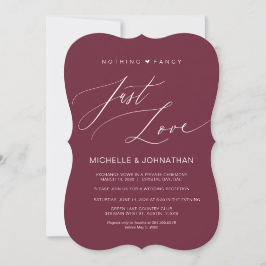 Invitation Réception moderne Script Bourgogne Mariage Elopeme (Devant)