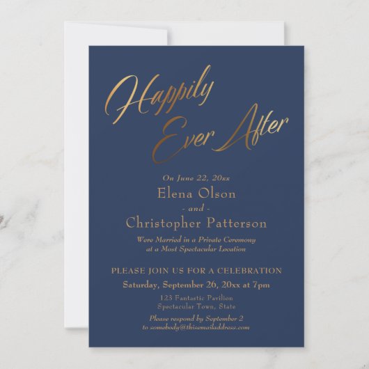 Invitation Réception Navy Happily Ever After avec confettis d (Devant)