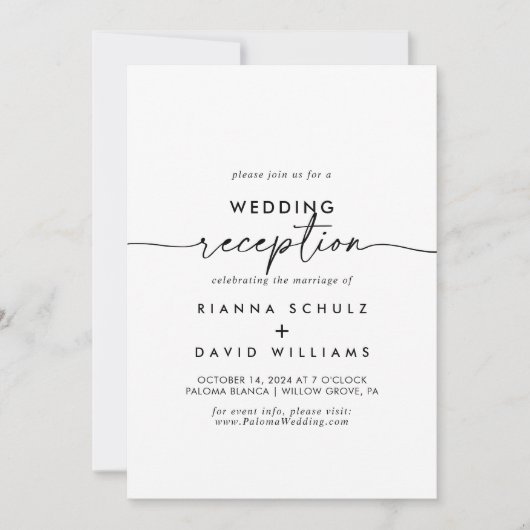 Invitation Réception Noir Blanc Classique De Mariage (Devant)