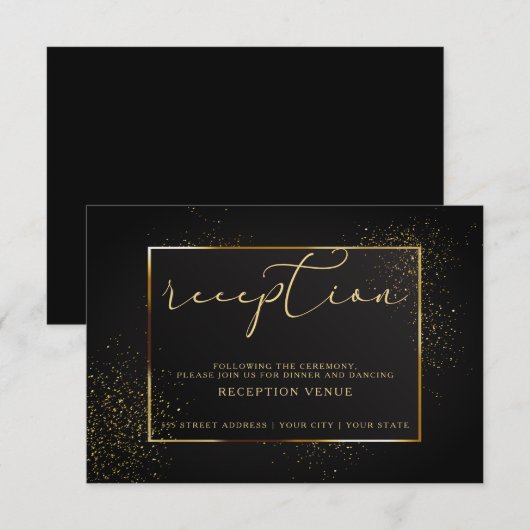 Invitation RÉCEPTION | Paillettes Noir et Or Élégant (Devant / Derrière)