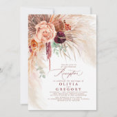 Invitation Réception Pampas Grass Floral Bourgogne Terracotta (Devant)