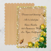 Invitation Réception Papillon Floral Bois Rustique Jaune (Devant / Derrière)