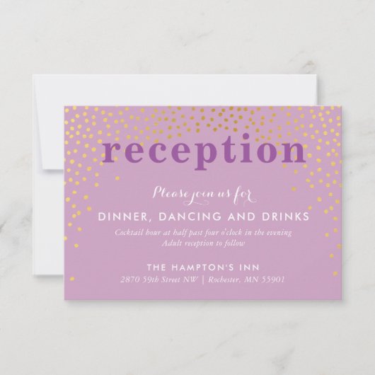 Invitation RÉCEPTION PARTIE rustique chic or confetti violet (Devant)