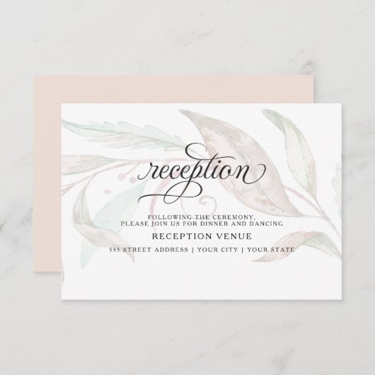 Invitation RÉCEPTION | Pastel Aquarelle Foliing (Devant / Derrière)