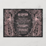 Invitation Réception Peacocks Art Déco Marbre d'or rose<br><div class="desc">Design unique avec un mélange de paons d'art déco d'or imitation rose à l'ancienne et une approche graphique audacieuse et moderne, sur un arrière - plan en marbre noir. Utilisez l'outil Personnaliser pour ajouter vos informations. Pour les articles correspondants, visitez, s'il vous plaît, ma collection Rose de peacocks en marbre...</div>