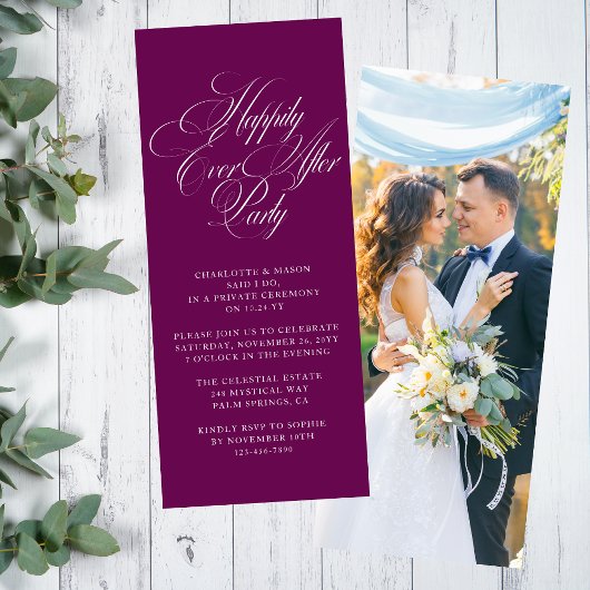 Invitation Réception photo Deep Plum Happily Ever After