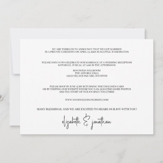 Invitation Réception Photo Simple Et Élégante Mariée (Dos)