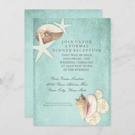 Invitation Réception Plage Bord de mer Coques Océan Destinati (Devant / Derrière)