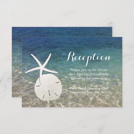 Invitation Réception-Plage Mariage Starfish & Sand Dollar (Devant / Derrière)