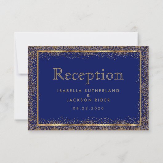 Invitation Réception - Points Confetti Bleu foncé et Or (Devant)