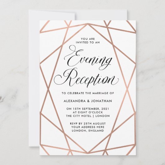 Invitation Réception rose de soirée d'or de Faux moderne (Devant)