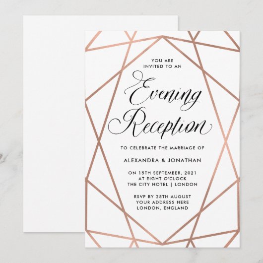 Invitation Réception rose de soirée d'or de Faux moderne (Devant / Derrière)