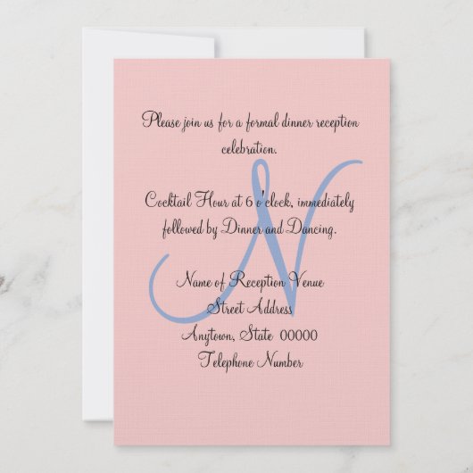 Invitation Réception rose Monogramme Bleu (Dos)
