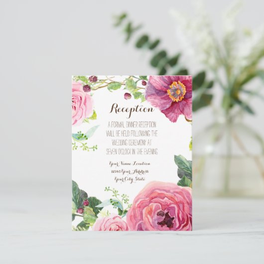 Invitation Réception Rose Peony Wreath Moderne Feuille simple (Debout devant)