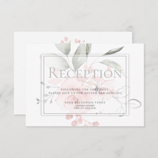 Invitation Réception | Roses amoureux rose printemps (Devant / Derrière)
