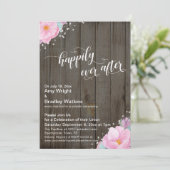 Invitation Réception rustique aux fleurs roses pour un bonheu (Debout devant)