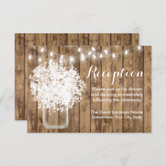 Invitation Réception Rustique avec Gypsophile et Guirlandes L (Devant / Derrière)