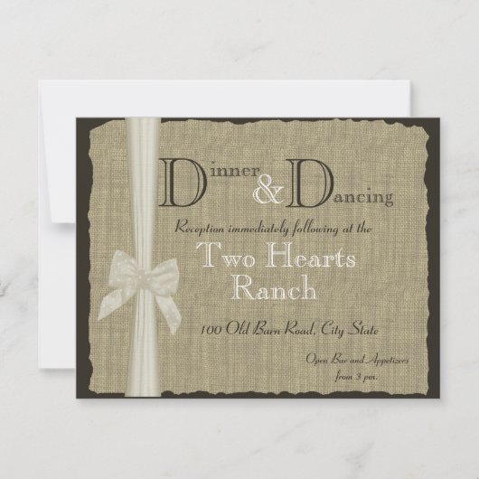 Invitation Réception rustique Mariage Burlap and Bow (Devant)