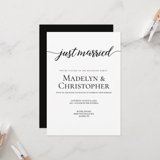 Invitation Réception seulement Mariage Script Juste marié (Devant/Arrière en situation)