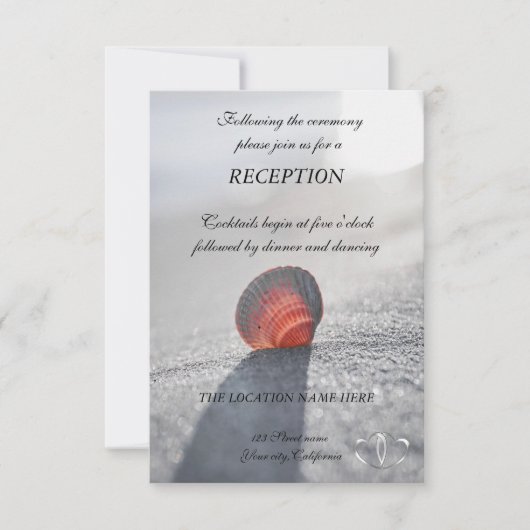 Invitation Réception simple coquillage de plage, coeurs (Devant)