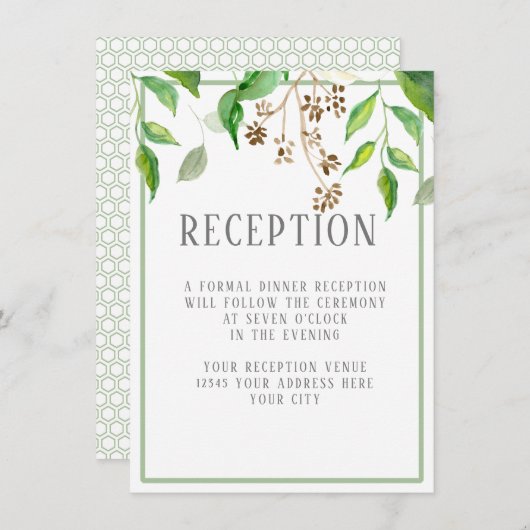 Invitation Réception Simple Moderne Feuille Verdure Hexagon (Devant / Derrière)
