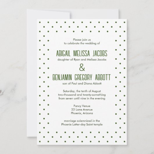 Invitation Réception Soignée Vert & Blanc Polka-Dot (Devant)