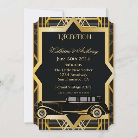 Invitation Réception Style Gatsby Années Folles (Devant)