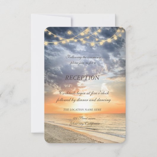 Invitation Réception Sunrise String Lights Beach (Devant)