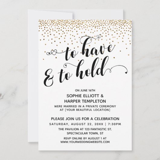Invitation Réception "To Have and To Hold" Confettis dorés un (Devant)
