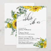 Invitation Réception Tournesol Eucalyptus Célébrez avec nous (Devant / Derrière)