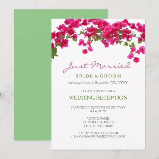 Invitation Réception tropicale de bougainvillée pour mariage  (Devant / Derrière)
