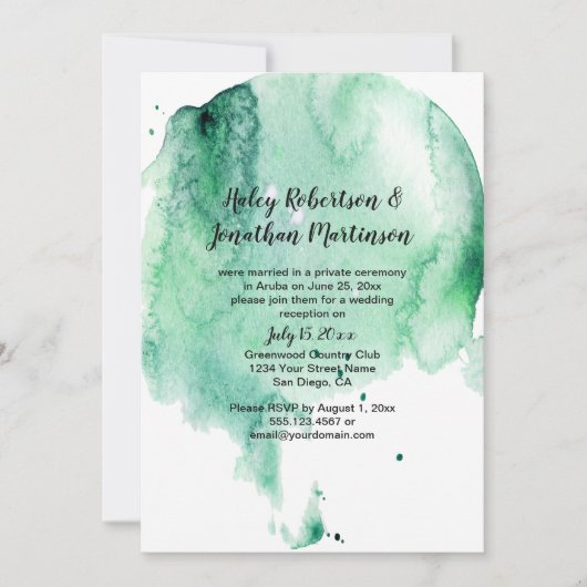 Invitation Réception turquoise de l'aquarelle à éclaboussure  (Devant)