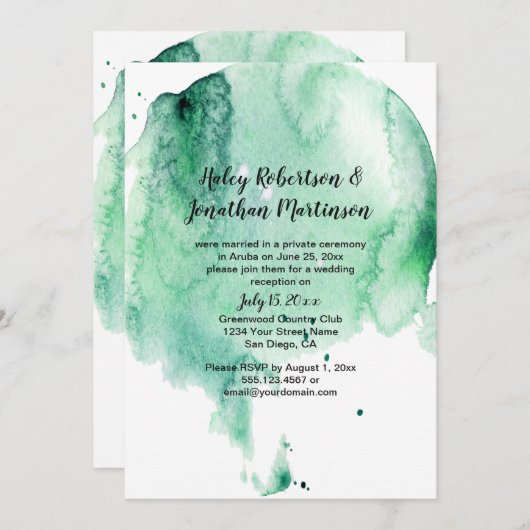 Invitation Réception turquoise de l'aquarelle à éclaboussure (Devant / Derrière)