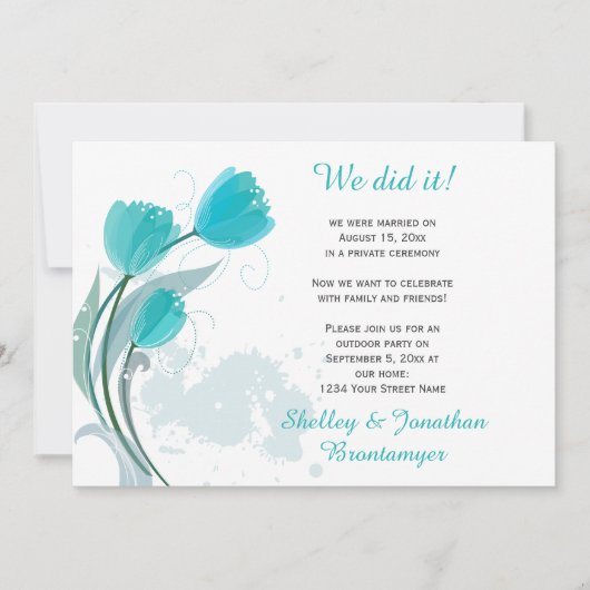 Invitation Réception turquoise des tulipes d'aquarelle de pri (Devant)