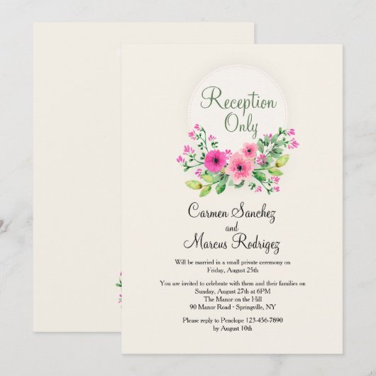 Invitation Réception uniquement (Devant / Derrière)