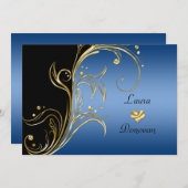 Invitation Réception uniquement avec tourbillons floraux or b (Devant / Derrière)